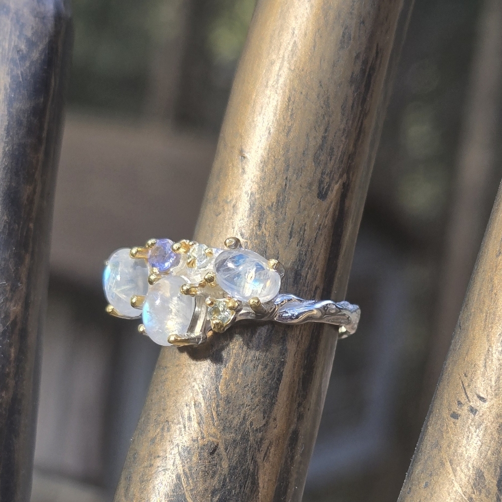 HOST PICK🎉🎊Moonstone Lolite & Topaz Natural Sterling & Gold Ring Sz6 - Picture 5 of 10